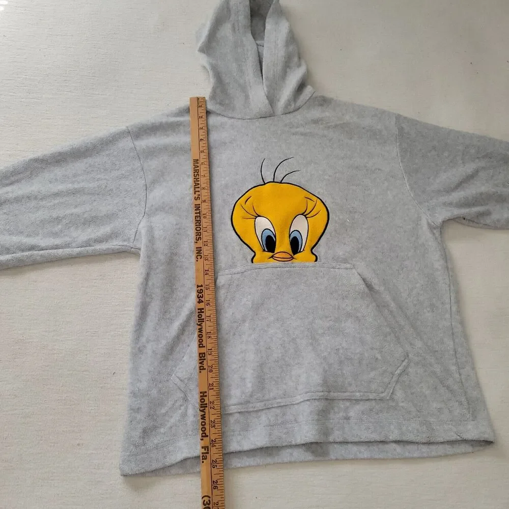 Vtg Looney Tunes Sweatshirt Sz M Womens Tweety Bird Hoodie 90s Retro Y2K Cartoon - Picture 9 of 16